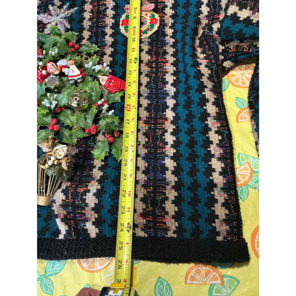 Kitschy W Allen Wah Christmas Tree Sweater L Teal Black Geometric 3D Ornaments - Picture 6 of 8